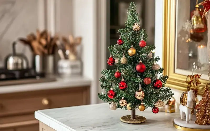 Miniature Christmas Tree with Hanging Ornaments: