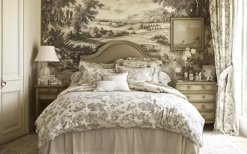 Toile de Jouy Accent Wall (French-inspired Bedroom):