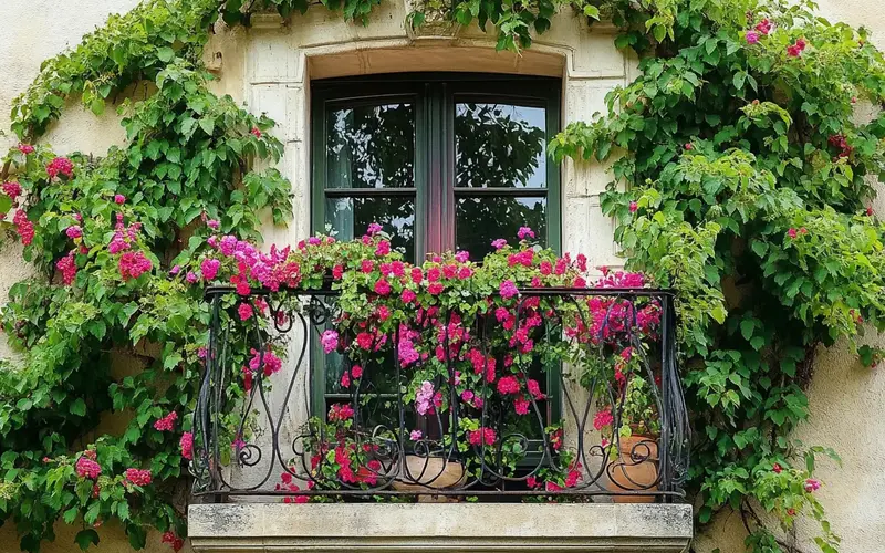 Climbing Vines and Flowers (French-inspired Balcony):