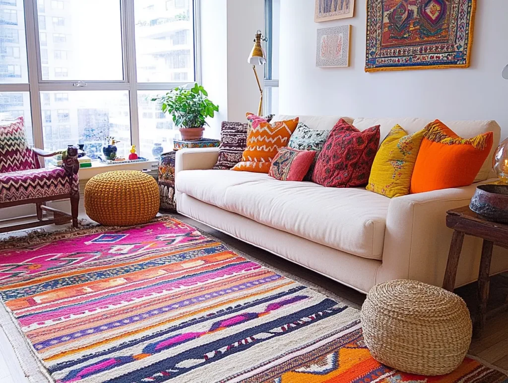 Colorful Rugs Layered on Each Other: