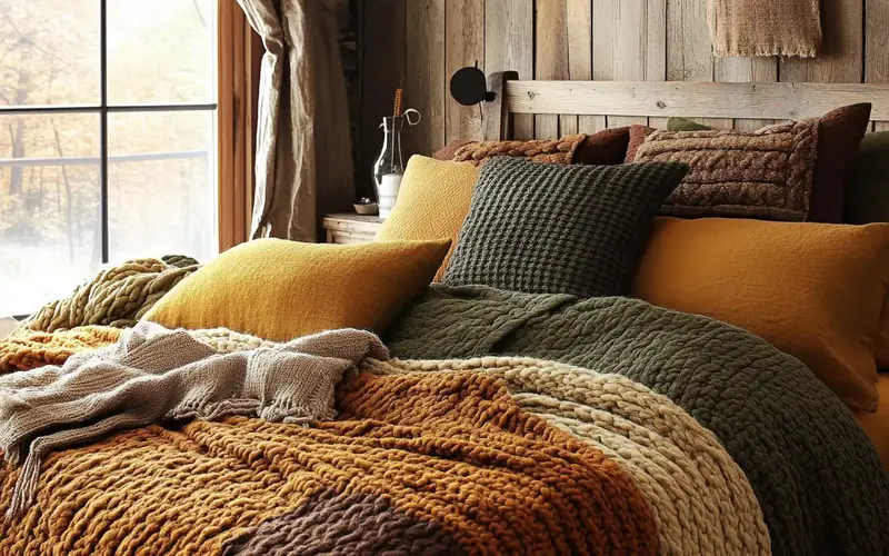 Earthy-Toned Bedding and Throws: