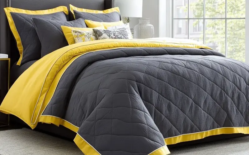 Grey Bedding with Yellow Accents: