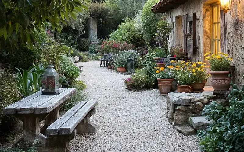 Gravel Pathway and Stone Benches (French-inspired Outdoors):