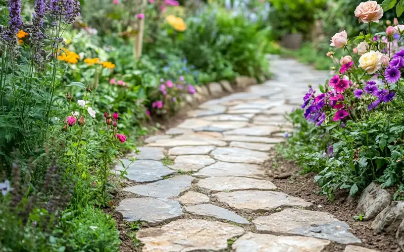 Stone Pathway and Cottage Garden (British-Inspired Outdoors): 