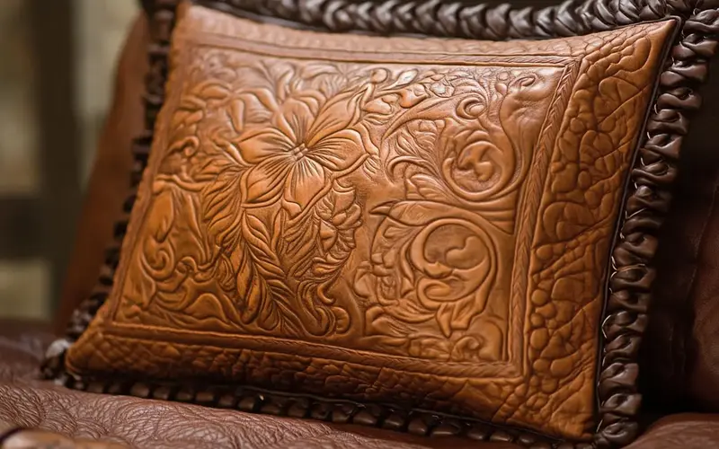 Tooled Leather Pillows: