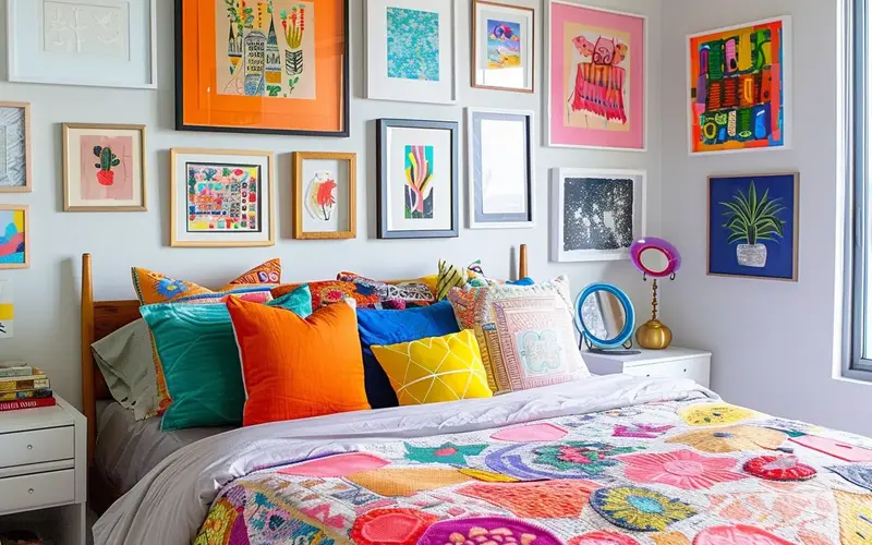 Create a Gallery Wall with Colorful Accents: