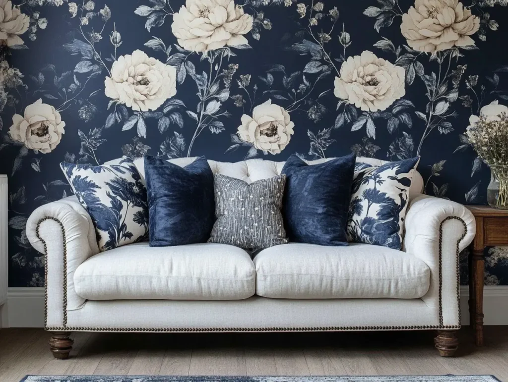 Navy Floral Wallpaper: Romantic Charm: