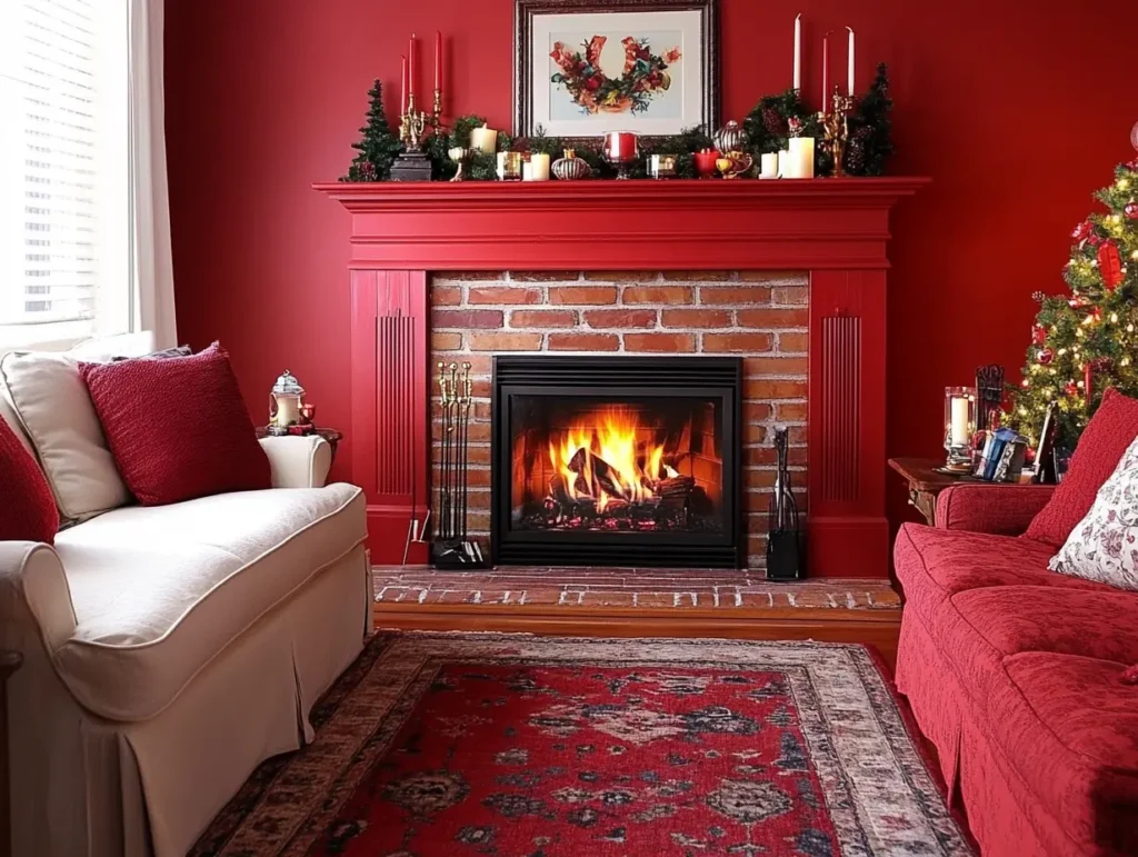 Red Fireplace Mantel