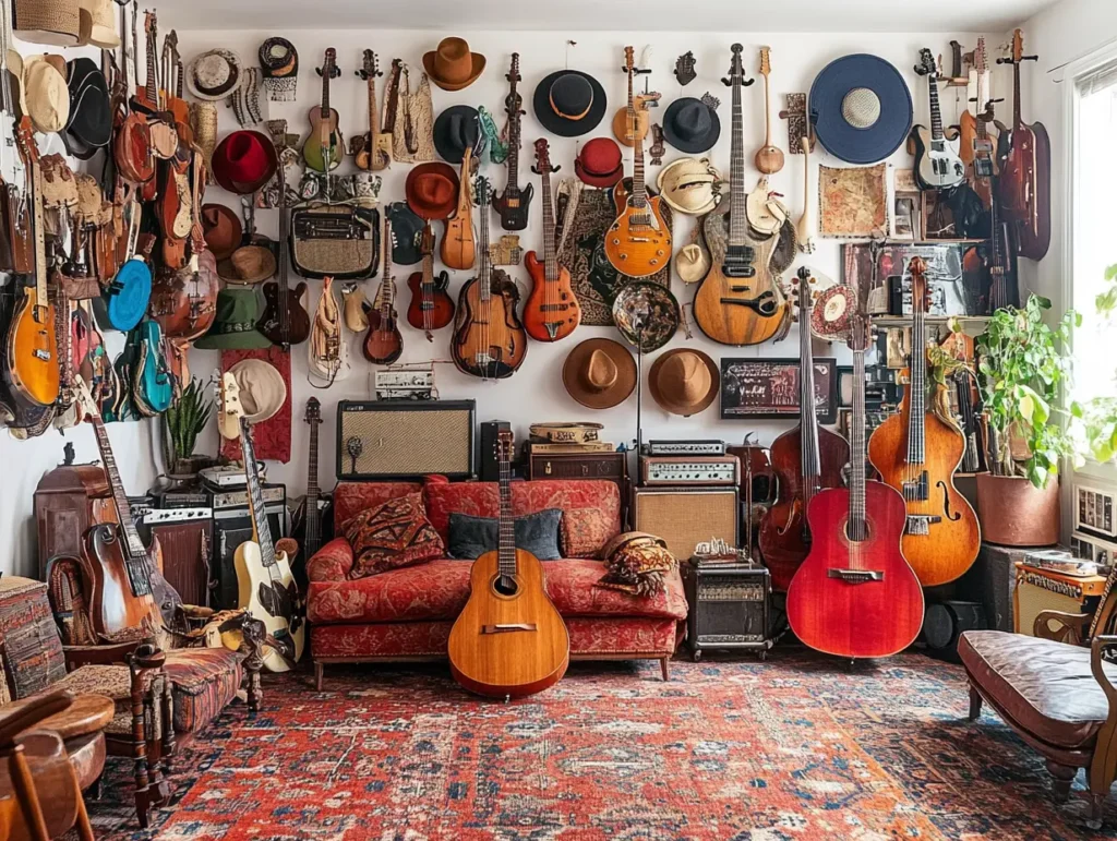 Collection of Hats or Musical Instruments: