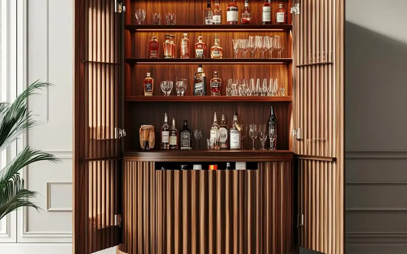 Fluted Bar Cabinet: