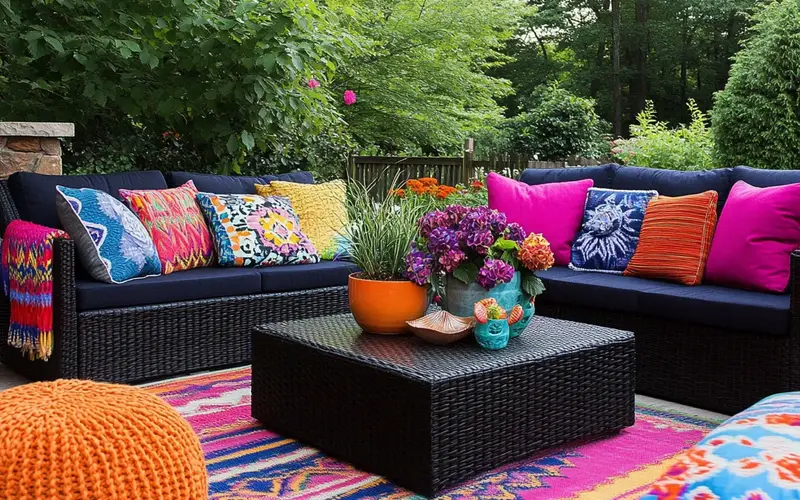 Incorporate Colorful Throw Pillows and Blankets: