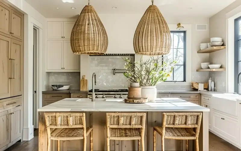 Natural Material Pendants: Rattan, wood, or paper for organic vibes: