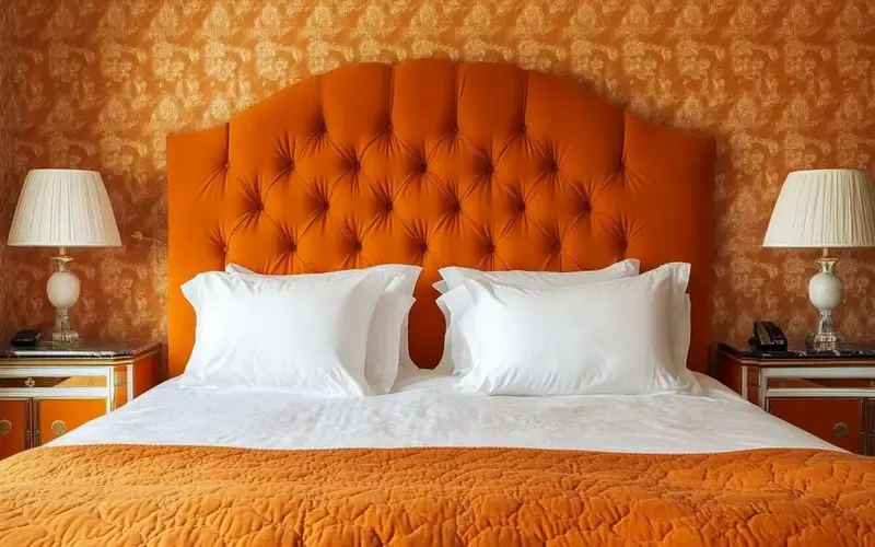 Orange Upholstered Headboard: