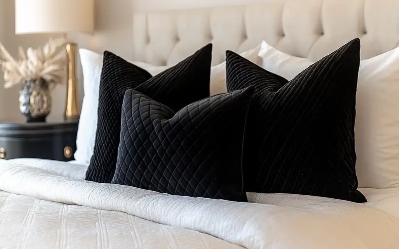 Black Throw Pillows on a White or Neutral Bed: