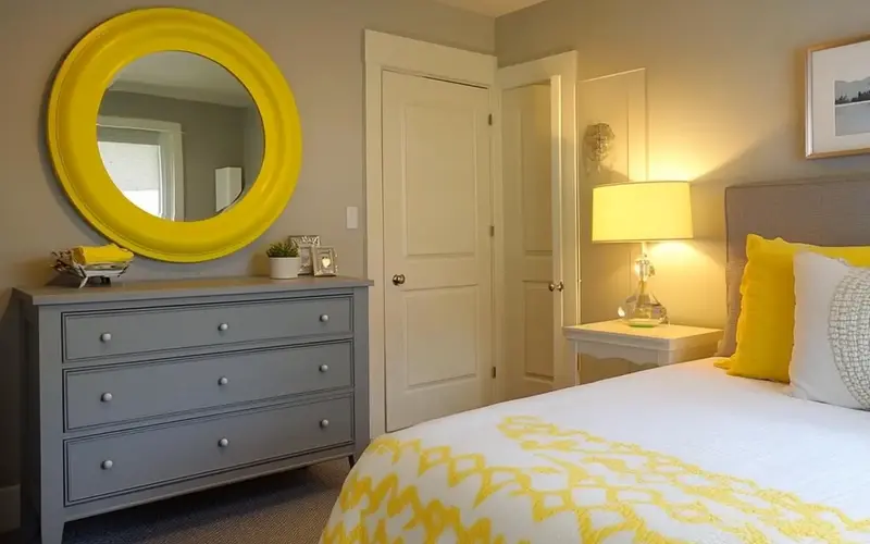 Grey Wall Mirror with Yellow Frame: