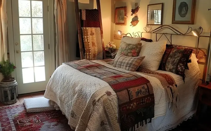 Rustic Ladder as a Quilt Rack: