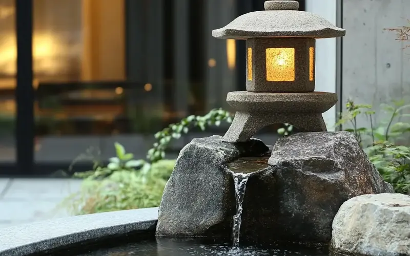 Stone Lanterns and Water Features (Zen Japanese-Style Balcony):