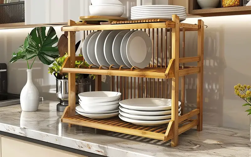 Dish Drying Rack with Plate Slots: Keeps plates upright and secure: