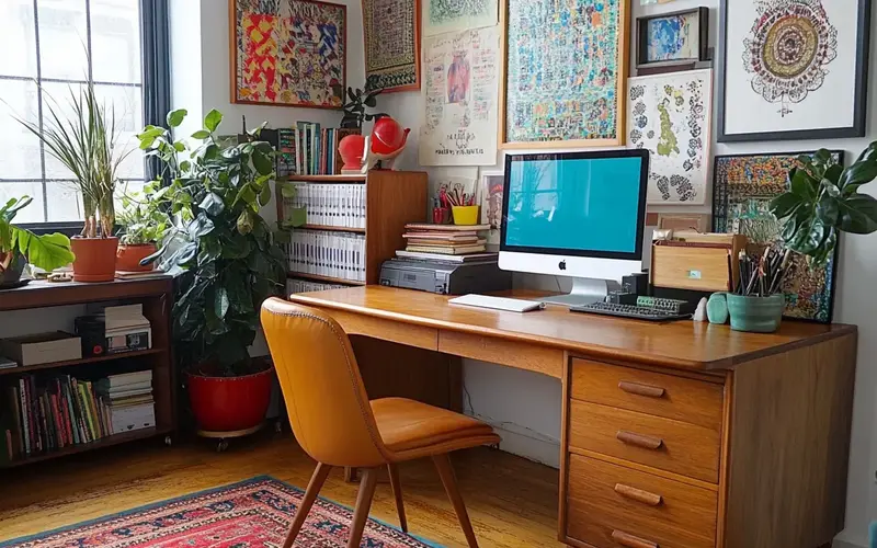 Mid-Century Inspired Home Office: Eclectic Workspace: