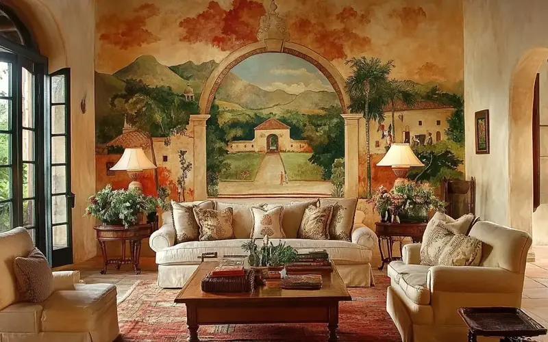 Living Room: Hand-Painted Mural: