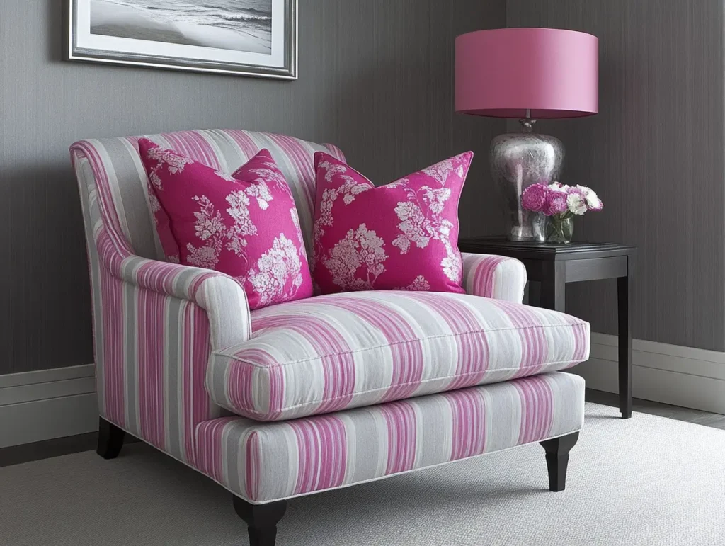 Pink and Grey Striped Accent Chair: