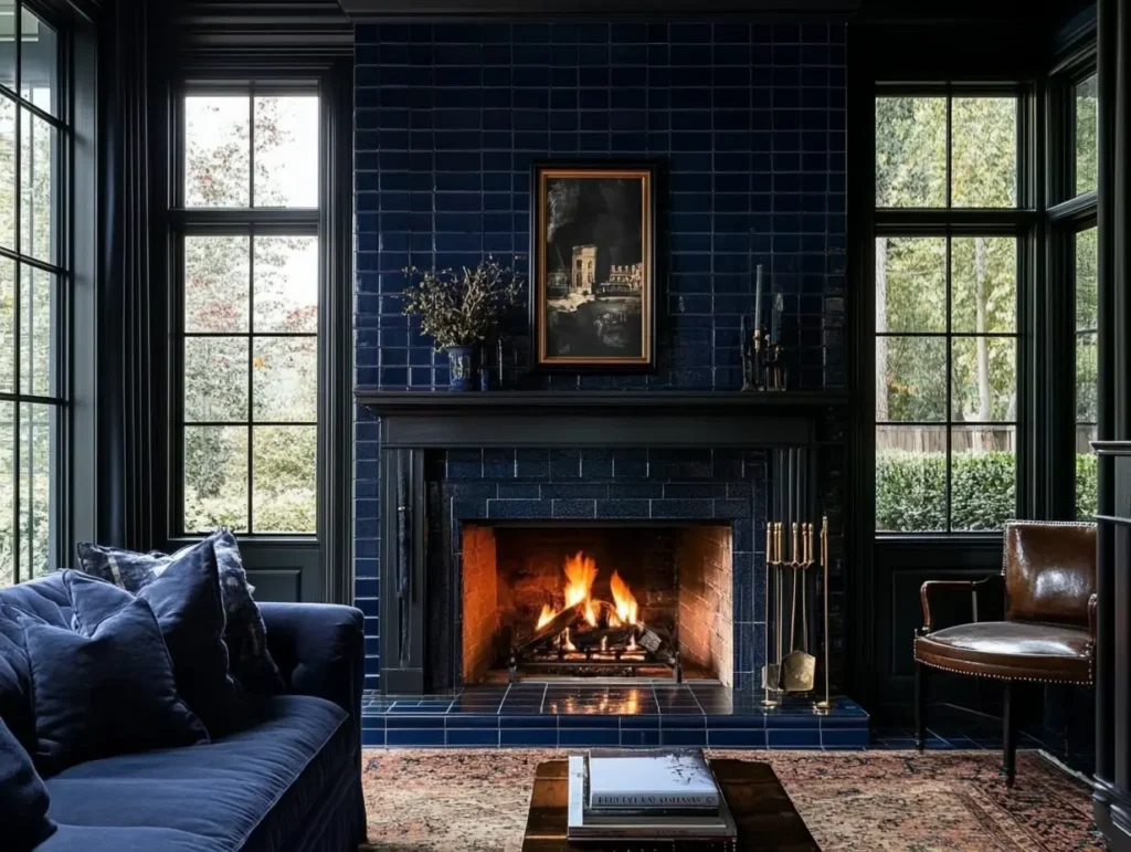 The Navy Tile Fireplace: Dramatic Focal Point: