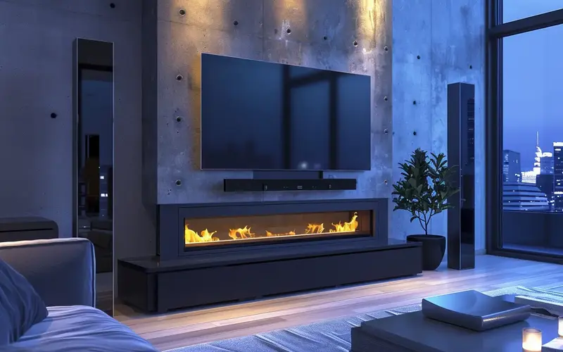 Vertical Fireplace and TV: 