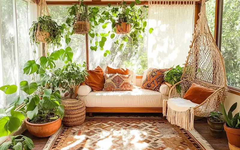 Mid-Century Inspired Sunroom: Bohemian Oasis: