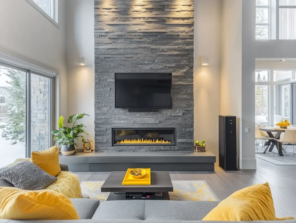 Grey Stone Fireplace: