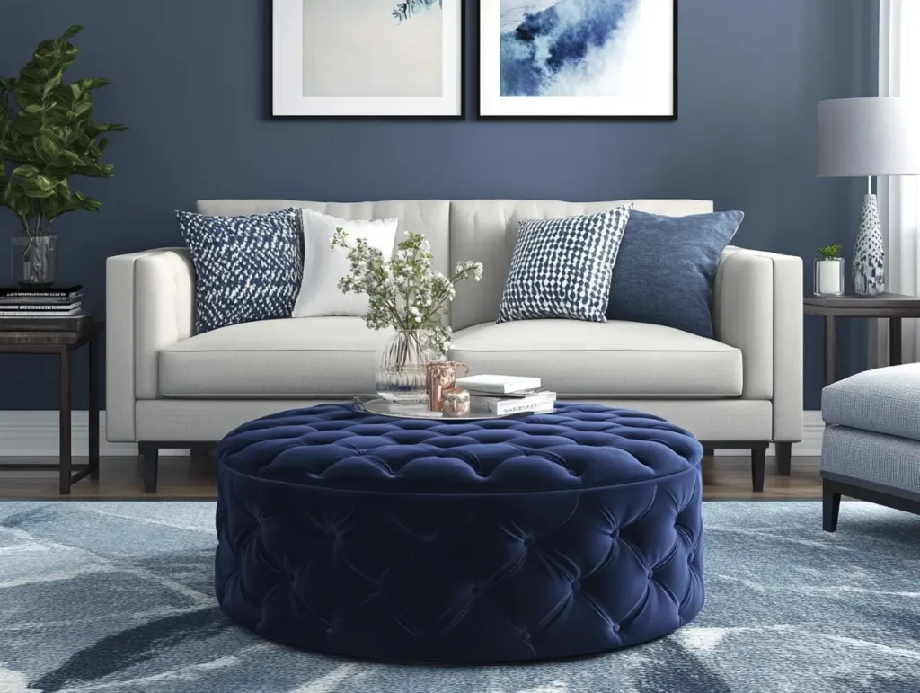 The Navy Ottoman: Versatile & Chic: