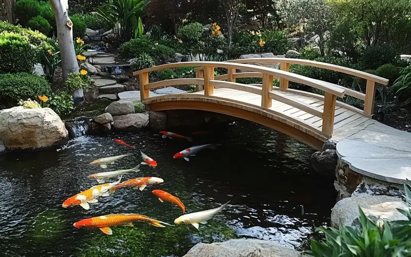 Koi Ponds and Wooden Bridges (Harmonious Japanese-Style Outdoors):