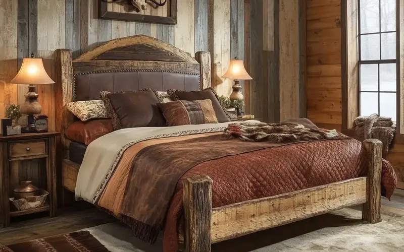 Leather and Wood Bed Frame: