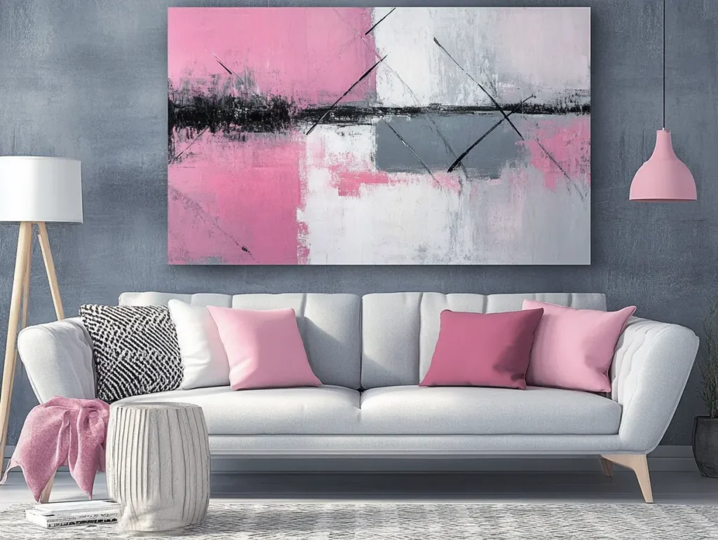 Pink and Grey Abstract Painting: