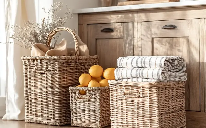 Wicker Baskets for Storage (French-inspired):