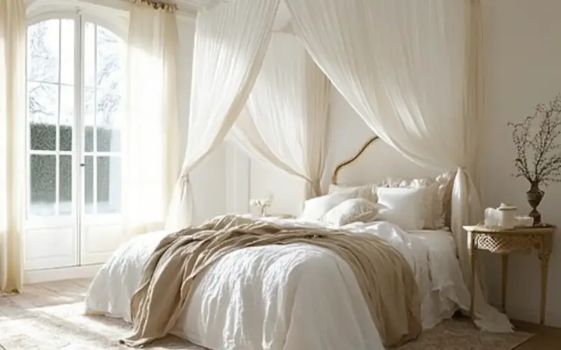 Canopy Bed with Flowing Drapes (French-inspired Bedroom):