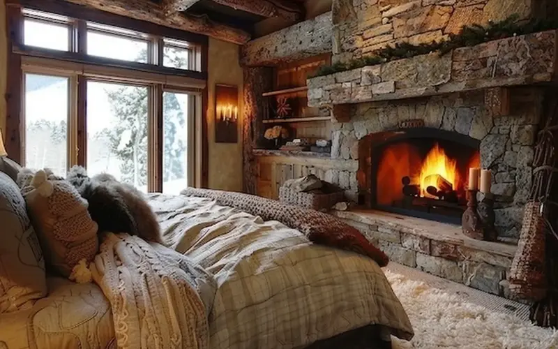 Cozy Stone Fireplace: