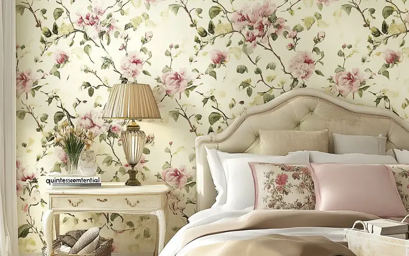 Floral Wallpaper Accent Wall (British-Inspired Bedroom):