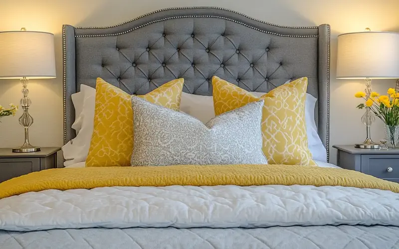 Grey Upholstered Headboard: