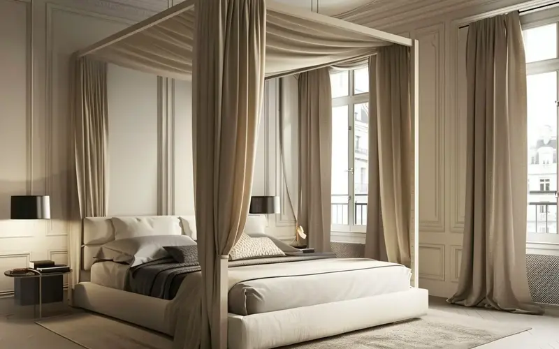 A Neutral Canopy Bed: