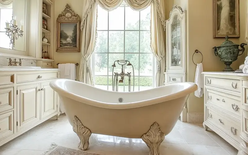 Clawfoot Tub with Ornate Faucets (French-inspired Bathroom):