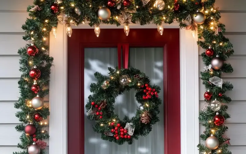 Festive Garland with Lights and Baubles: