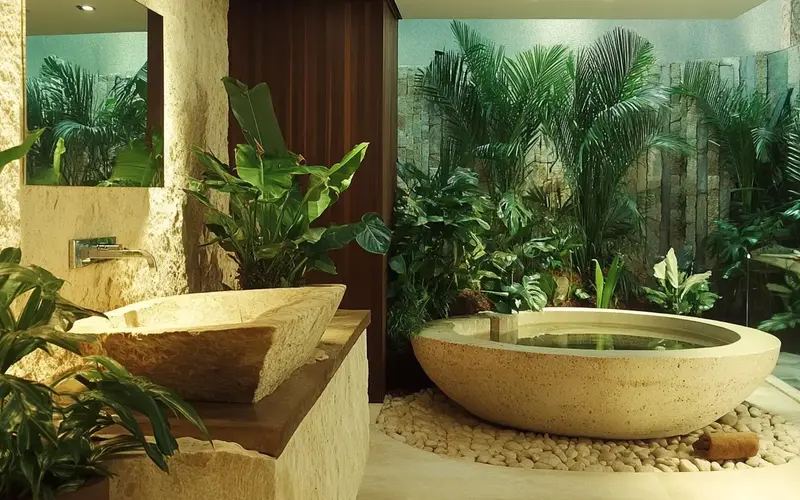 Natural Stone Oasis Theme (Brazilian-Inspired Bathroom):