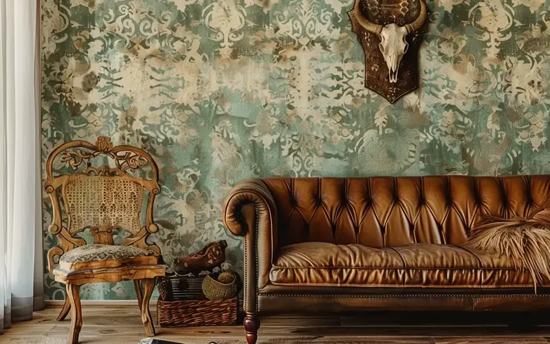 Vintage Wallpaper with Western Motifs: