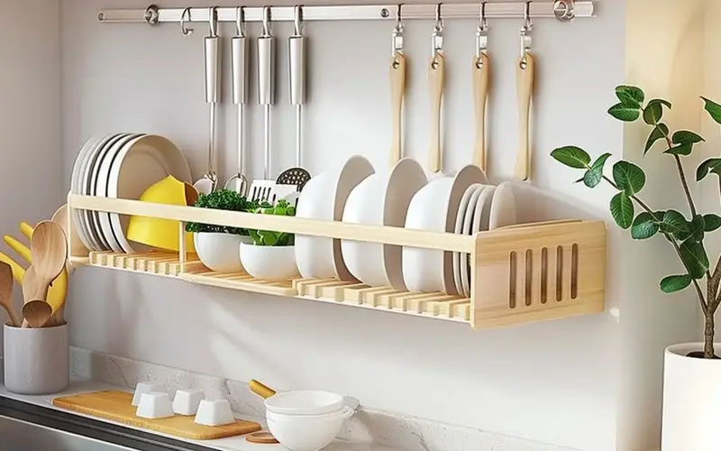 Wall-Mounted Drying Rack: Space-saving and adds a decorative touch: