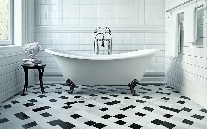 Checkerboard Tile Flooring (British-Inspired Bathroom):