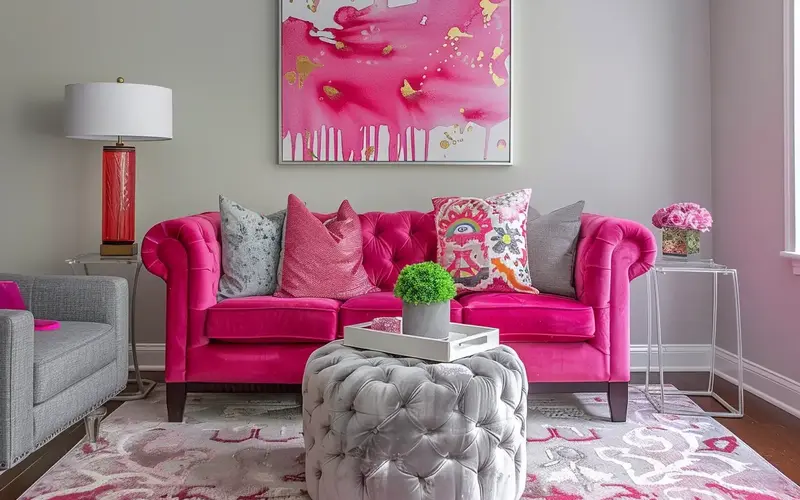 Eclectic Living Room with a Pop of Pink: