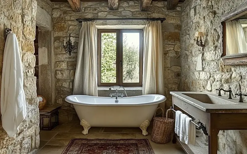 Exposed Stone Walls (French-inspired Bathroom):