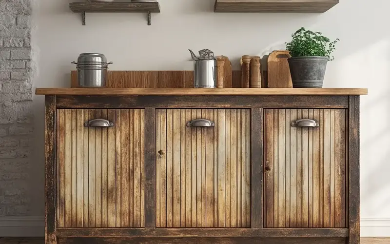 Rustic Farmhouse Fluted Cabinet: