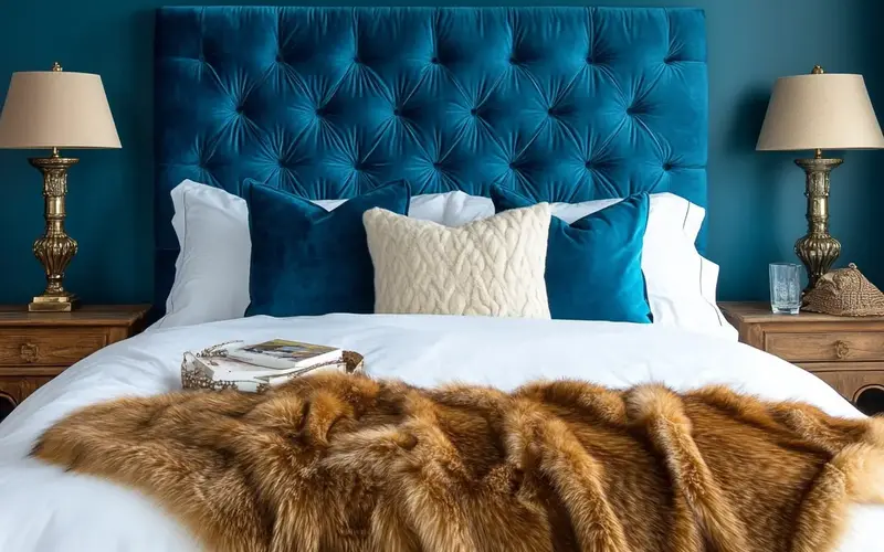 Teal Velvet Headboard: