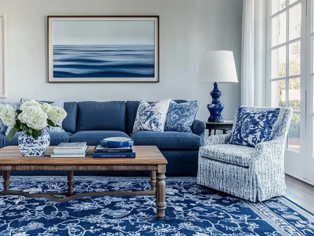 The Navy Patterned Rug: Grounding Your Space: